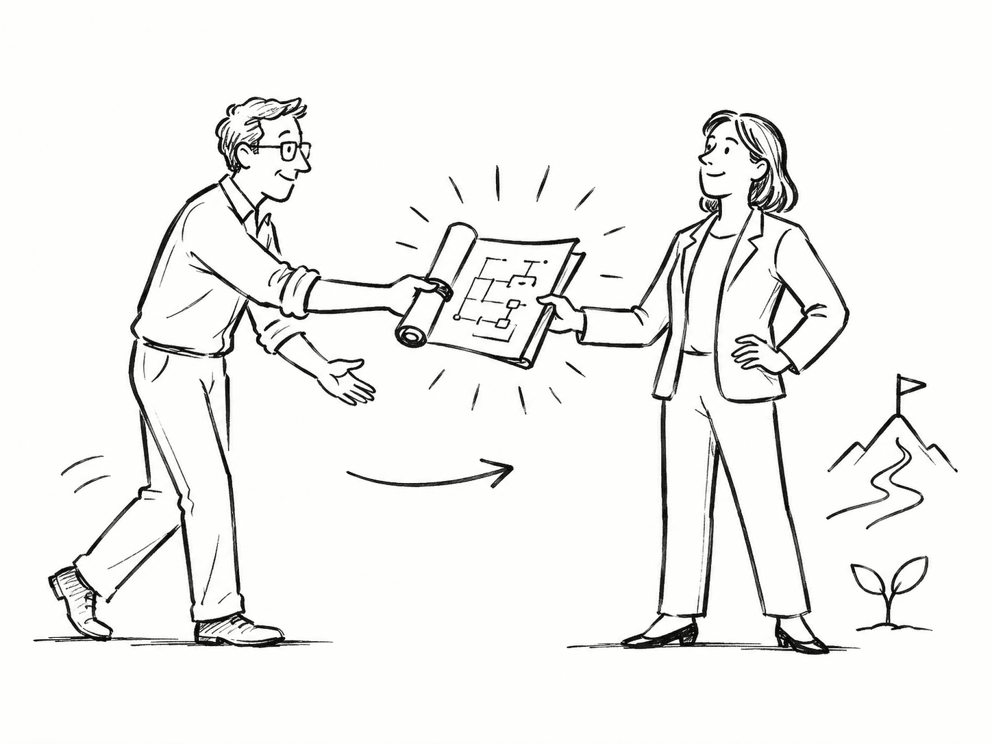 Un mentor entrega el plano al líder: transferencia de capacidades